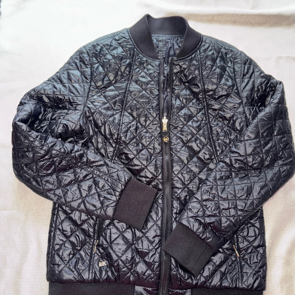 Michael Kors Black Quilted/Cheetah print reversible Bomber Jacket. Size S
